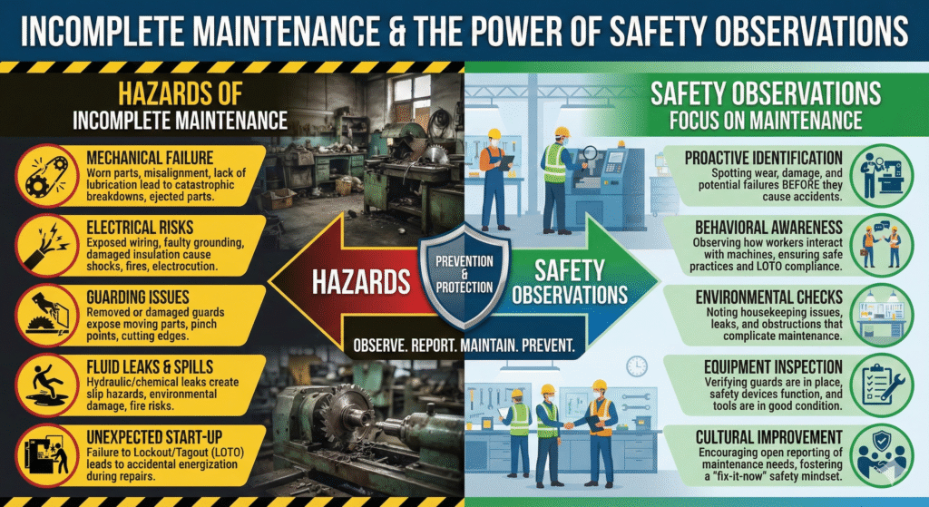 Maintenance of Machines and Workplace How Incomplete Maintenance Creates Hazards and Why Safety Observations Focus on Maintenance